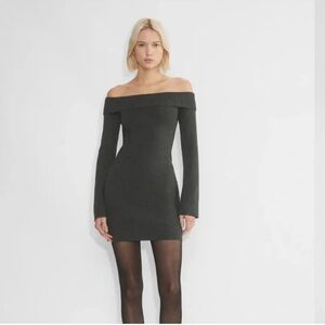 Aritzia off-shoulder grey sweater dress